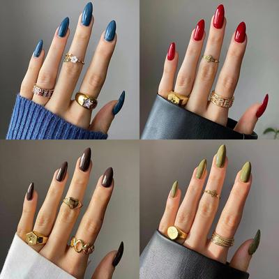 24Pcs/Set Quick Nails Solid Color Long Collection False Nials Sticker Wearable Waterproof Manicure Finished Nails
