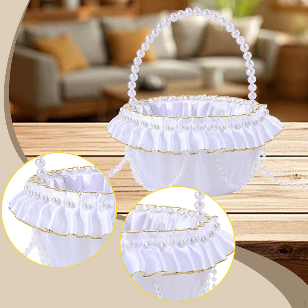 Wedding Flower Girl Basket Elegant with Lace Ceremony Western Decoration for