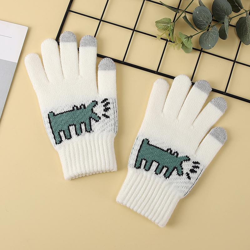 Autumn and Winter Women's Cycling Touch Screen Cold-proof Gloves Five Pointer Knitted Yarn Warmth Thickened Gloves Windproof Cute Gloves