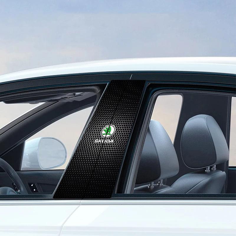 2 Stück Auto-Logo Mittelsäule Schutzfolie Kratzschutz Aufkleber Abziehbild Für Skoda Octavia Superb Rapid Kodiaq Karoq Fabia Kamiq Roomster Citigo