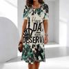 Plus Size Ladies Crew Neck Short Sleeve Dress Soft Retro Floral Print For Casual Downtown Stroll