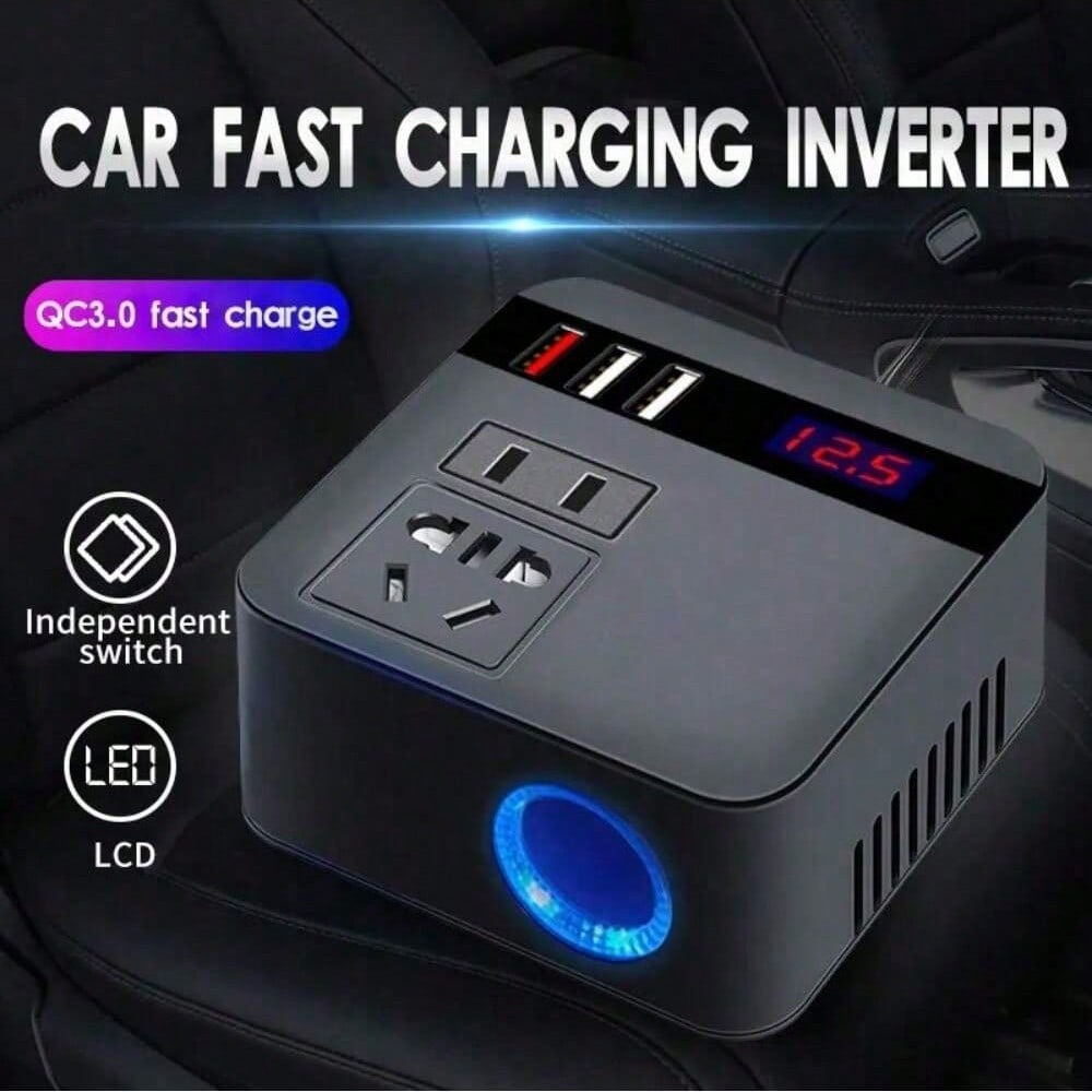 

Car Inverter 150W Peak DC12V to 110V LED Display Sockets Power Inverter Adaptor Fast Charging one-size чорний