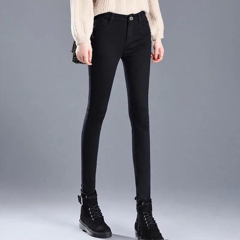 

Жіночі весняно-літні тонкі джинси, які люблять форму, штани з вишивкою, еластичні джинси з високою талією M холодний колір чорний