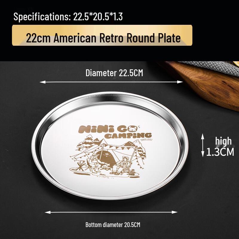 ZISIZ American Style 304 Stainless Steel Flat Dinner Plate 22cm (Set of 2)