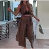 Mode Stickerei Hosen Frauen Retro Mittlere Taille Breite Bein Schnürhose Weibliche Sommer Herbst Lose Street Pant