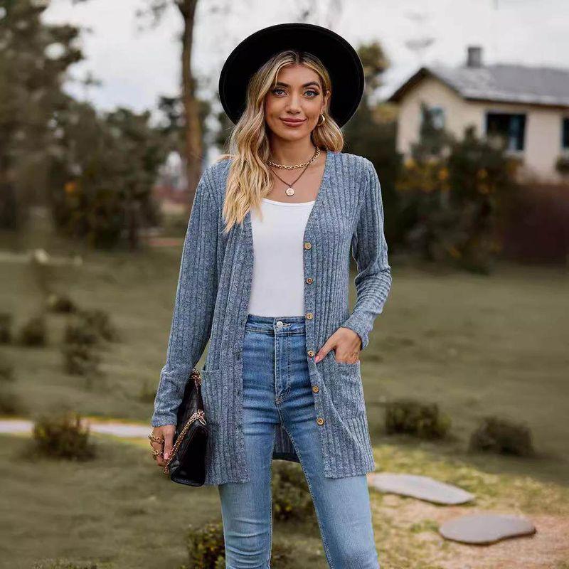 2023 Cross-Border Autumn New Women's Clothing Amazon Women's Brushed Ribbed Solid Color Long-Sleeve Cardigan Jacket