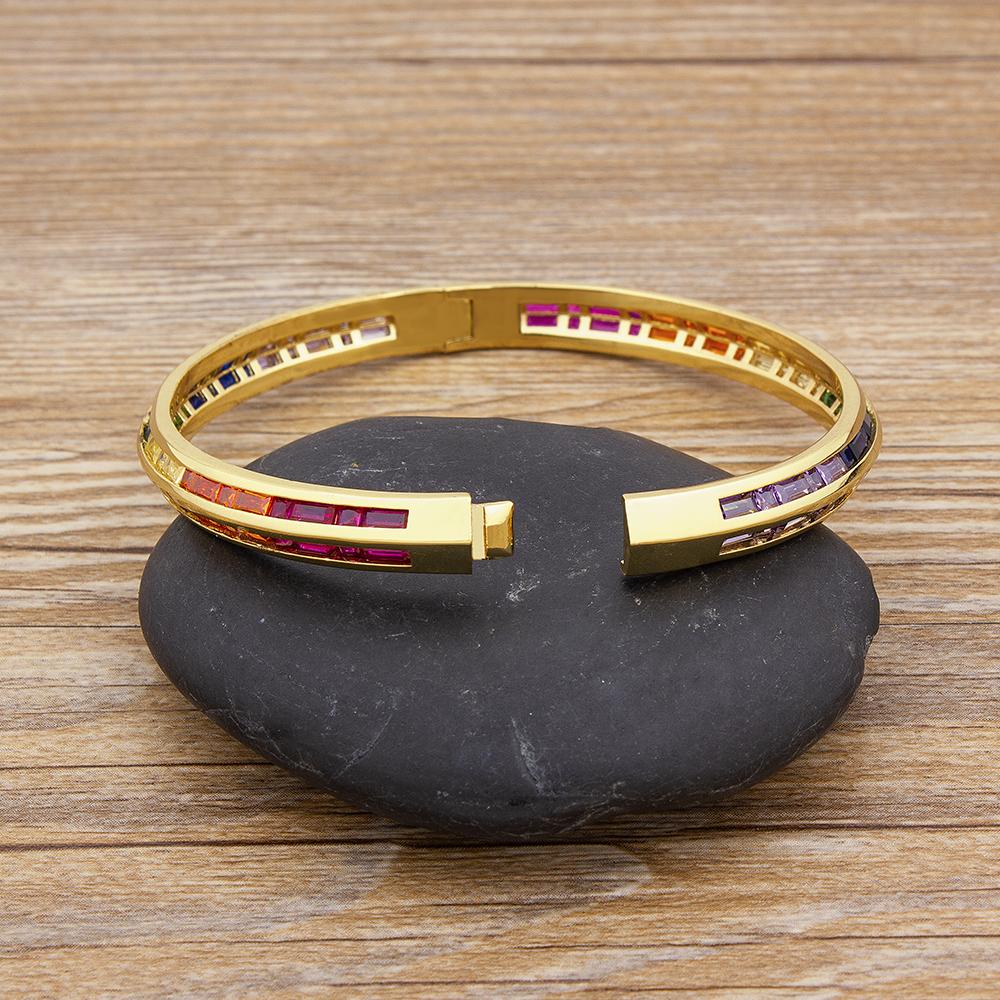AIBEF 2021 New  Charm Rainbow Rhinestone Bangles Copper Zirconia Cuff Bracelets High Quality Jewelry Gift For Women Girls