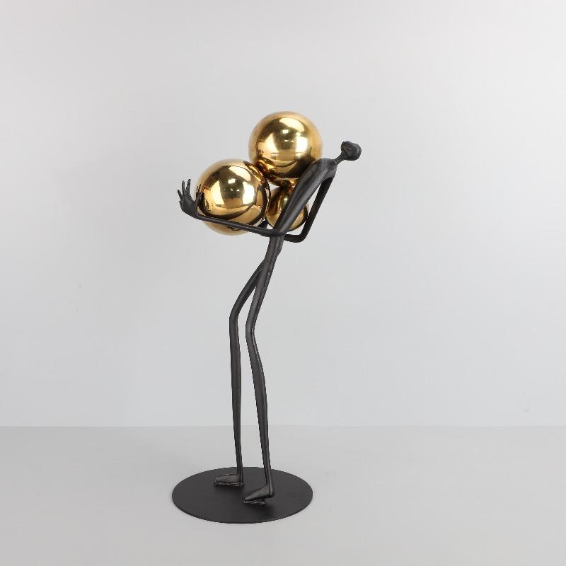 Modern Figurines Metal Ball Bearer Figurine Aesthetic Creative Art Sculptures Luxury Living Room Ornaments Home Decorations