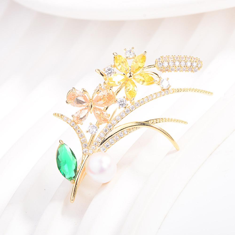 Crystal Flower Brooch Pin Rhinestone Wheat Ear Brooches Wedding Jewelry Gifts