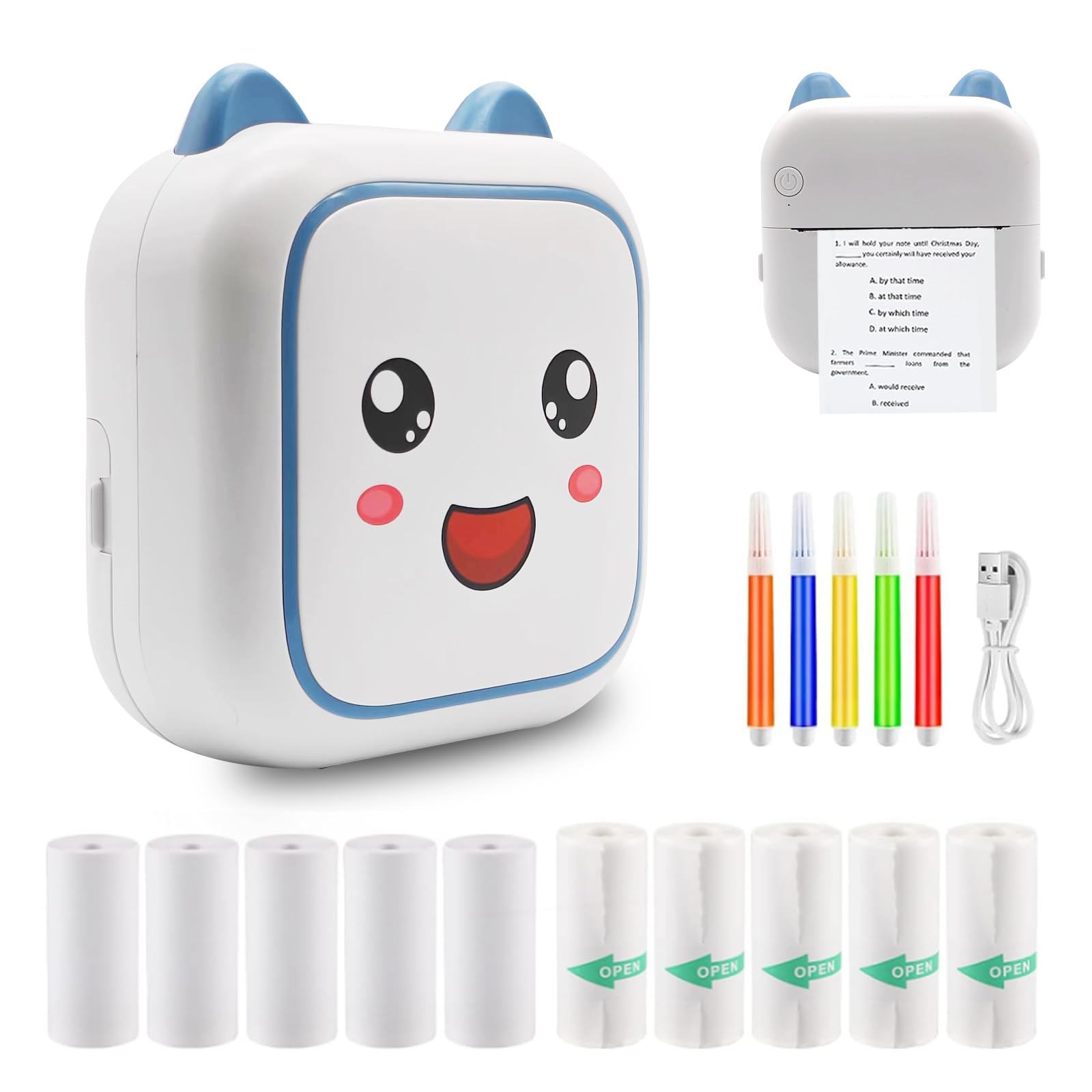 

Термічний міні-принтер, машина для наклейок, портативний самоклеючий принтер Термопринтер із 10 рулонами паперу та кольоровими ручками