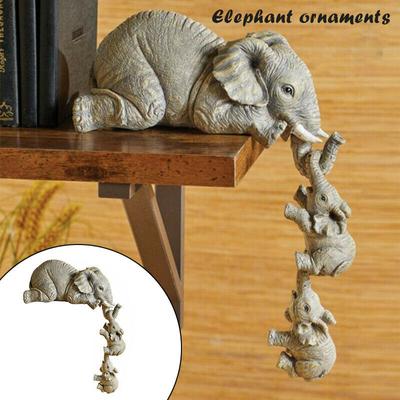 3 Pieces of Elephant Mother Hanging 2 Baby Lucky Decoration Statue Figurines Resin Crafts Ornaments Home Living Room Decorations