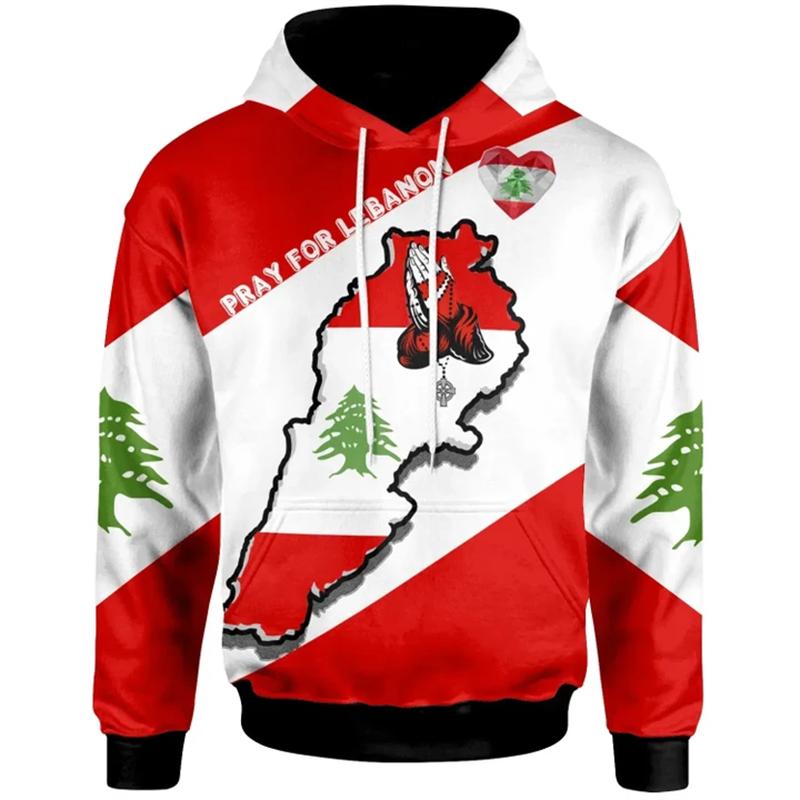 The Republic Of Lebanon Map Flag Graphic Sweatshirts National Emblem Cedrus Deodara Hoodies For Men Clothes Casual Women Hoody