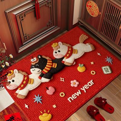 Red New Year Door Mat Plush Door Carpet Cute Blanket Home Decorations