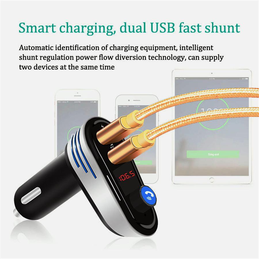 Black Dual USB 5V 3.1A Car Charger BT Handsfree FM Music MP3 Player