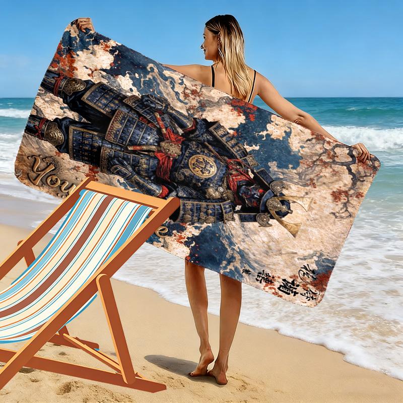 Name Custom Samurai Print Beach Towel, Large Soft Quick Dry Towel for Beach Camping Swimming