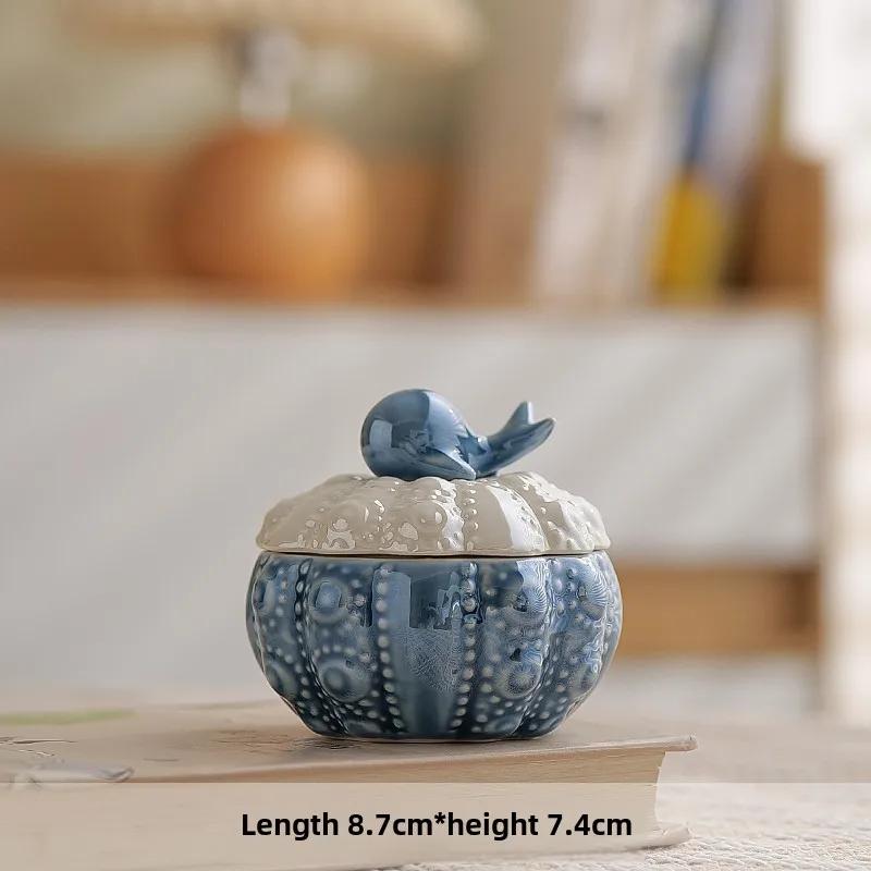 Ceramic Blue Whale Jewelry Box Small Creative Cute Storage Jar Jewelry Ring Necklace Storage Box Desktop Decoration Crafts Gifts