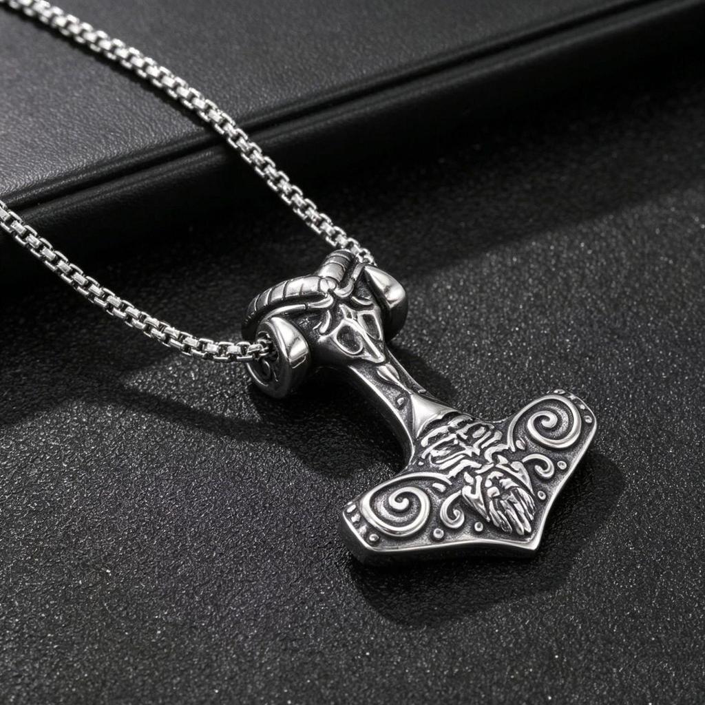 Stainless Steel Thor's Hammer Necklace - Norse Mythology Viking Pendant for Men