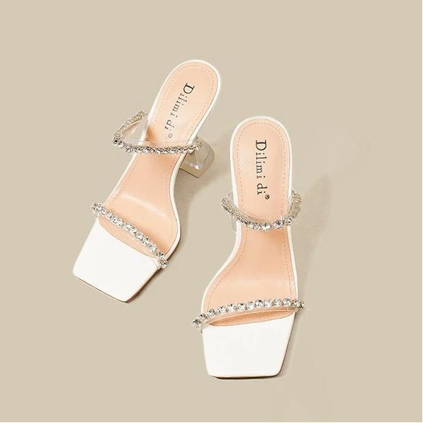 Transparent High Heels, Women's Slim Heeled Sandals, Rhinestone Sandals