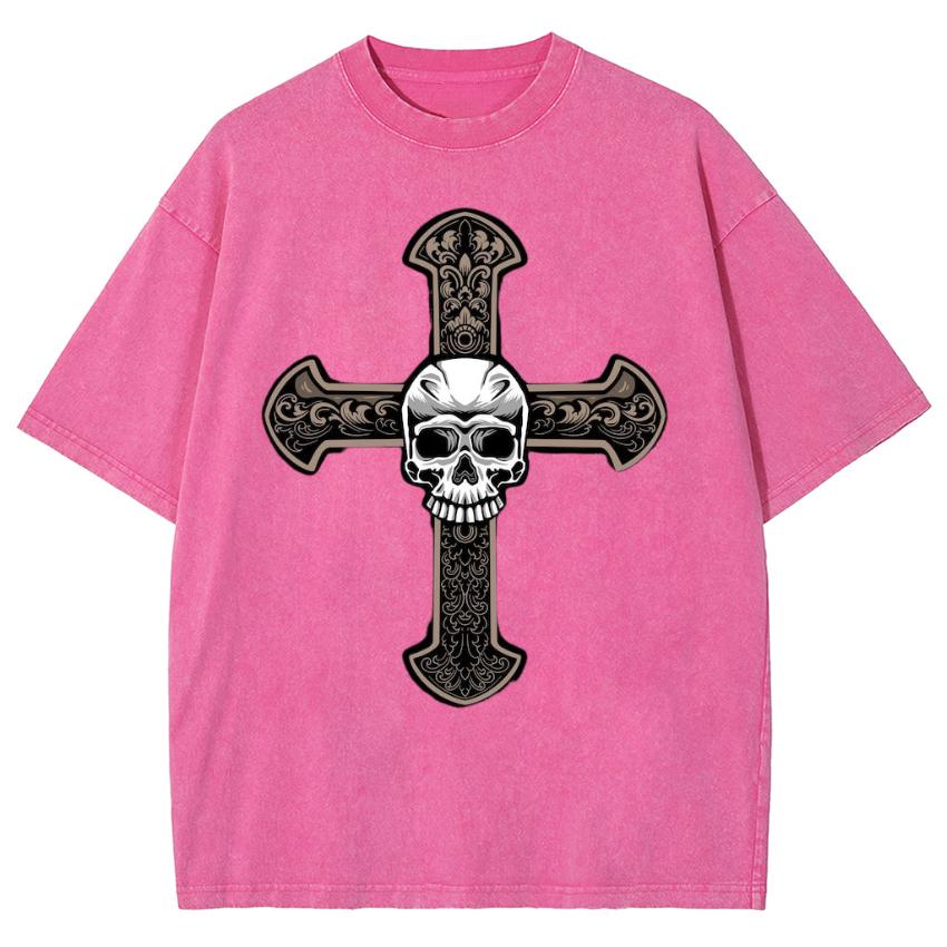 Street Trend Cross Skull Print Fashion Women's T-Shirt Loose Unisex Short Sleeve Summer Selling Retro
