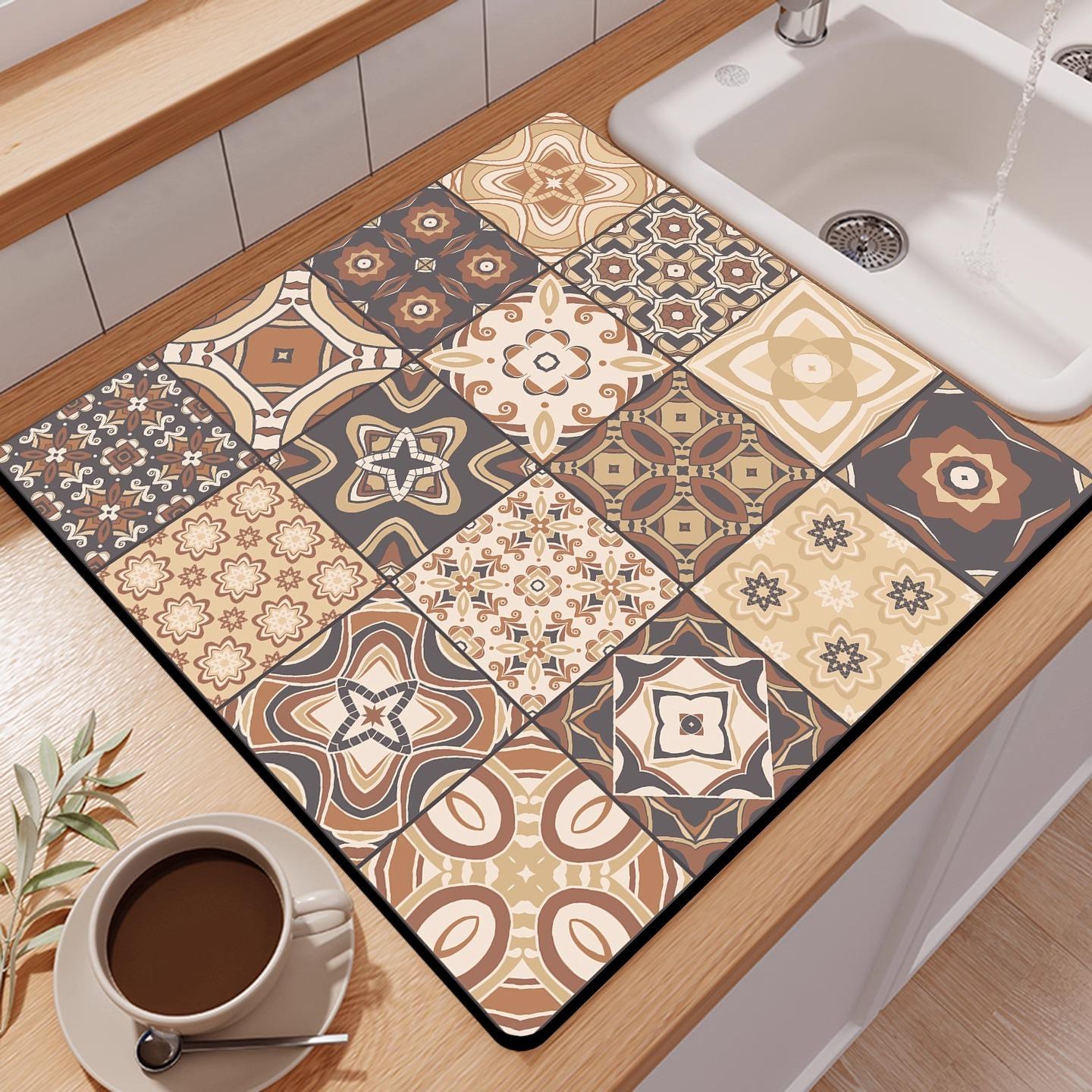 Бохо Цветочный Коврик для Сушки Посуды Супер Впитывающий Коврик для Посуды Сушильный Кухонный Коврик Коврик для Стекания Пятен для Кухонного Декора Кофейного Бара 20x30cm 990₽
