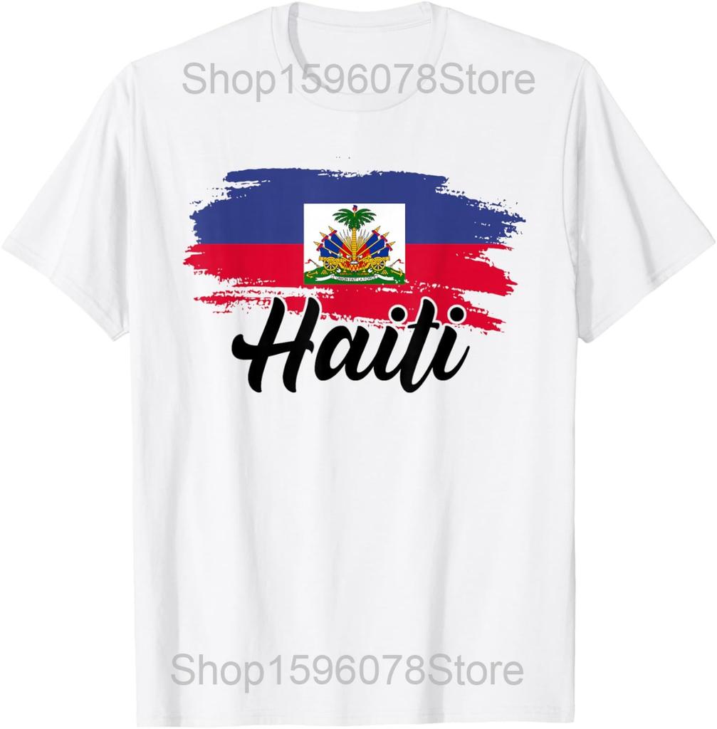 Lustiges Haiti Haitianische Flagge Karibik Souvenir T-Shirts Baumwolle Humor Streetwear T-Shirt Kurzarm Unisex Lockere Kleidung