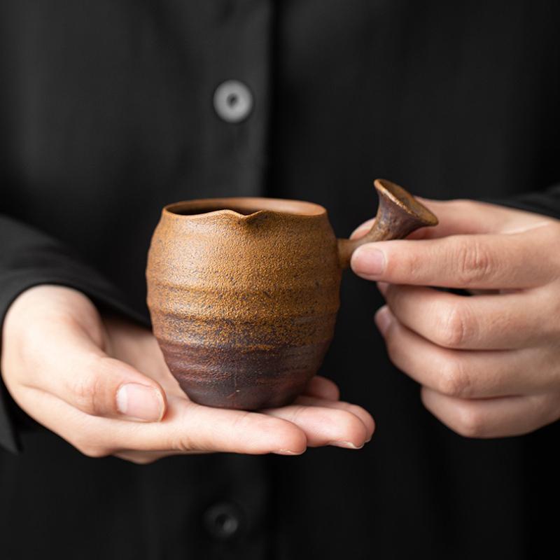 130Ml Retro Sauce Glazed Side Handle Tea Pitcher Handmade Coarse Pottery Fair Cup Cha Hai Household Justice Supplies Ornaments