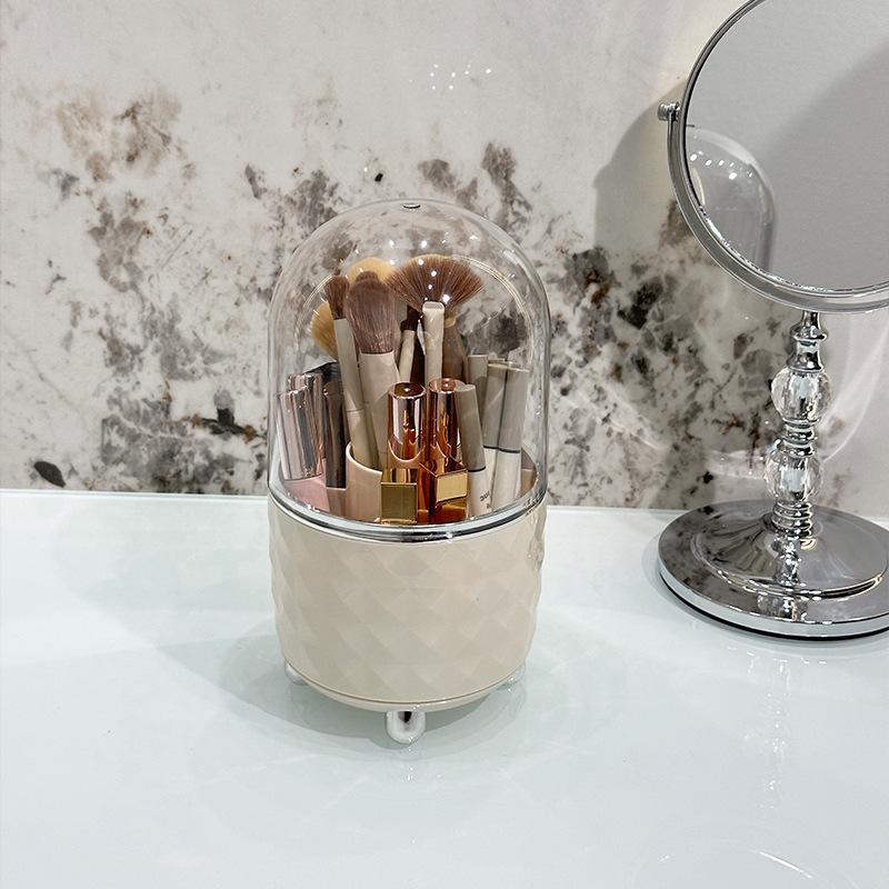 360 Degree Rotating Makeup Brush Holder Large Capacity Diamond Pattern For Vanity Desk Bathroom Cosmetics Storage