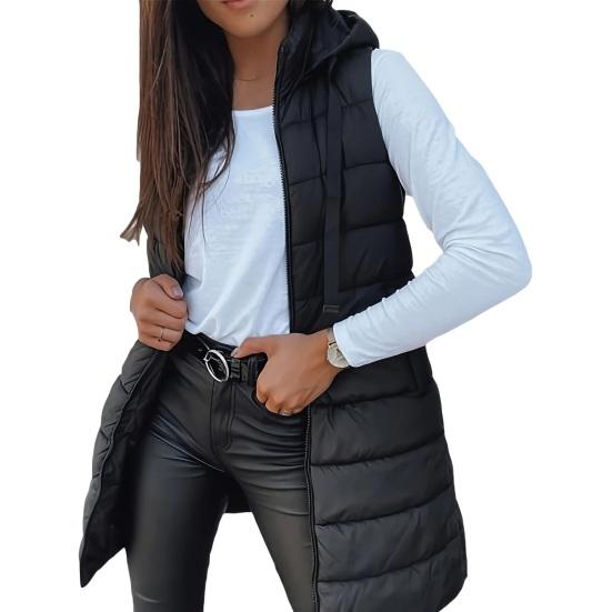 Women'S Puffer Vest Casual Zip Up Quilted Padded Vest Hooded