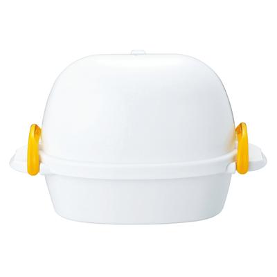 Akebono Boiled Egg Cooker for 2 Eggs Japanese Made Microwave Egg Boiler, White (RE-277)
