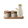 JUSTINLAU Japanese Ceramic Seasoning Jar Spice Container Bamboo Lid Spoon Household Oil Pot Seasoning Bottle Tray Kitchen Tool
