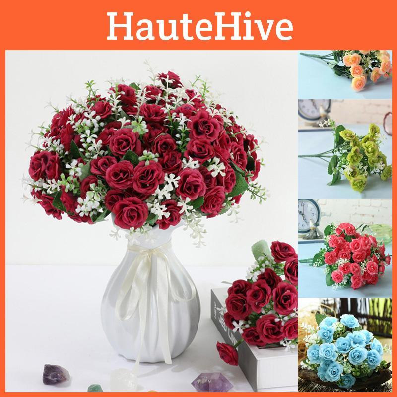 Eye-catching 15 Heads Fake Silk Rose Bouquet With High Realism For Effortless Decoration
