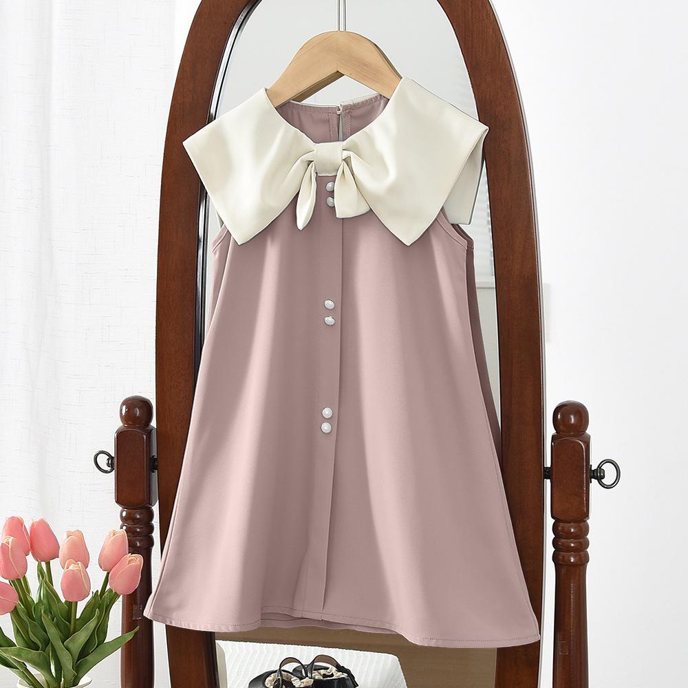 New Korean Style Girls' Black Sleeveless Shawl Collar Dress