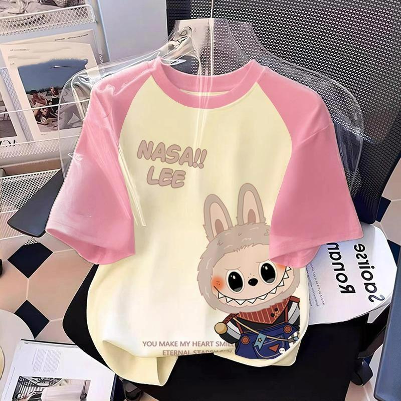 

Футболка с принтом мультяшного эльфа-монстра Лабубу для детей, летняя повседневная женская футболка с коротким рукавом для мальчика и девочки, топ S