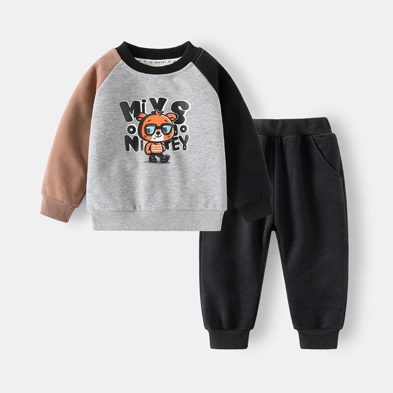 WAPYPY 2025 Boys' Cartoon Sweatshirt and Sweatpants Set - 2-Piece Kids' Outfit