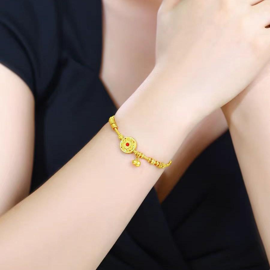 Vietnamese Sand Gold Compass Bracelet: Eight Treasures Fu Lu Gourd Design