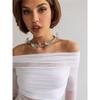 Tooxika Spring And Autumn Women's New Solid Color Slim Fashion One-shoulder Neck Mesh Long-sleeved Top