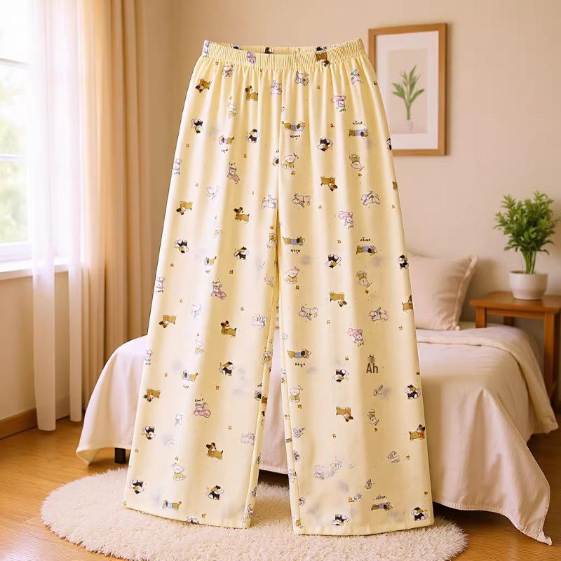 Women's Cotton Silk Cropped Pajama Pants, Summer Thin Loose Pastoral Style, Ditsy Floral, Wear Indoors or Out.