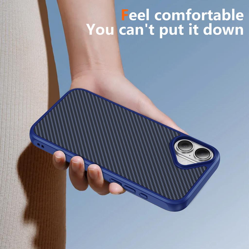 For iPhone 17 Case Carbon Fiber Texture PC+TPU Phone Cover Compatible with MagSafe