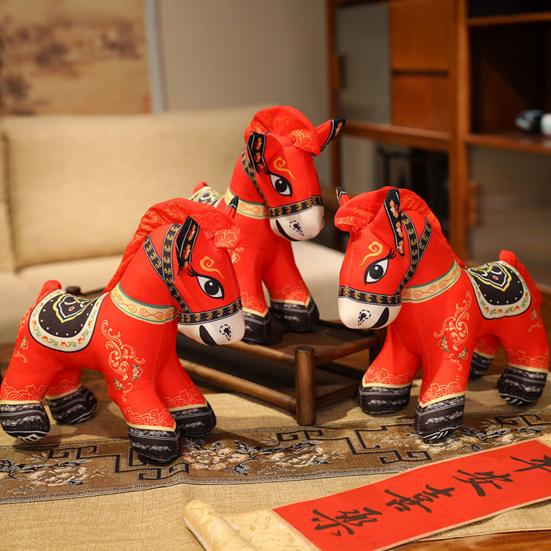 2026 Year of The Horse Plush Toy Traditional Chinese Zodiac Stuffed Horse 23cm Good Luck Pony Doll Home Car Decor