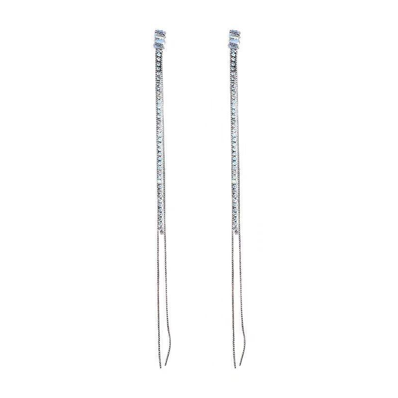 Long elegant zircon diamond fringed earrings light luxury niche high-end earrings temperament versatile earrings
