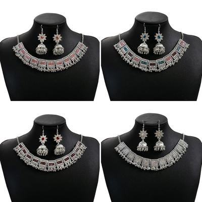 Flower Bell Fringed Earrings, Luxury High-End Diamond Necklace, Court Style Square Jewelry Set.