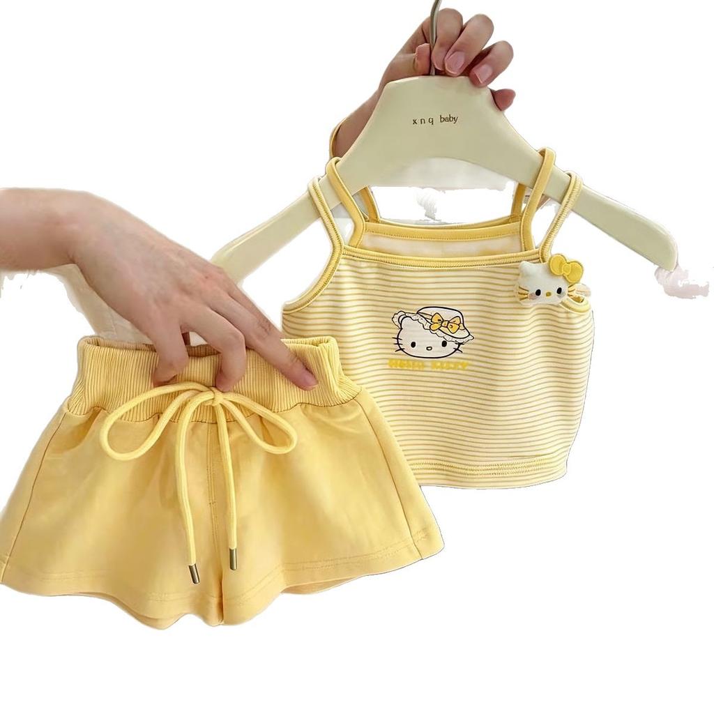 Cute Baby Girl Summer Outfit Fake Two Piece Camisole And Shorts Set Stylish Casual Toddler Clothes