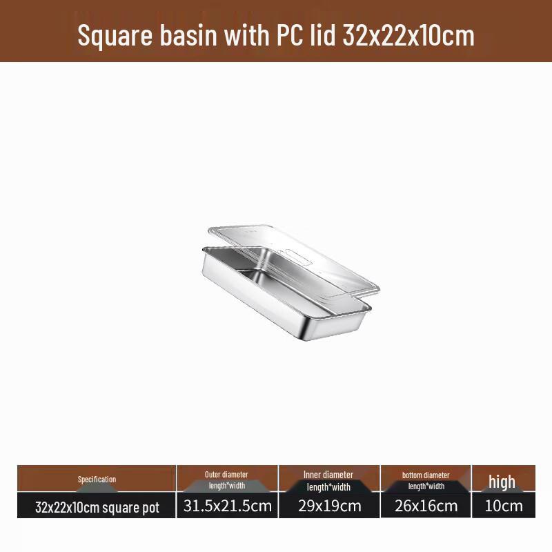 Laino Stainless Steel Rectangular Tray with PC Lid