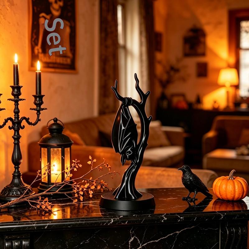 Bat On Dead Branch Figurine,3D Printe Gothic Sculpture For Halloween Party Decor,Spooky Ornament For Desk Bookshelf Display Gift