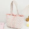 Quilted Tote Bag for Women Girls Lightweight Small Floral Shoulder Bag Soft Puffy Travel Work Handbag with Bow
