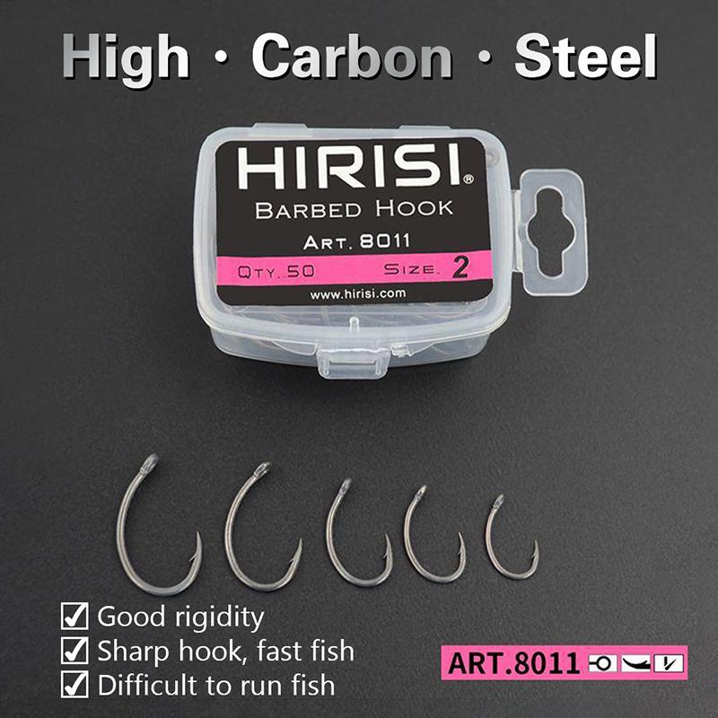 Hirisi Scatola da 50 Pezzi Amo Teflonato Amo con Ardiglione Multi-Tipo Amo da Carpa Attrezzatura da Pesca