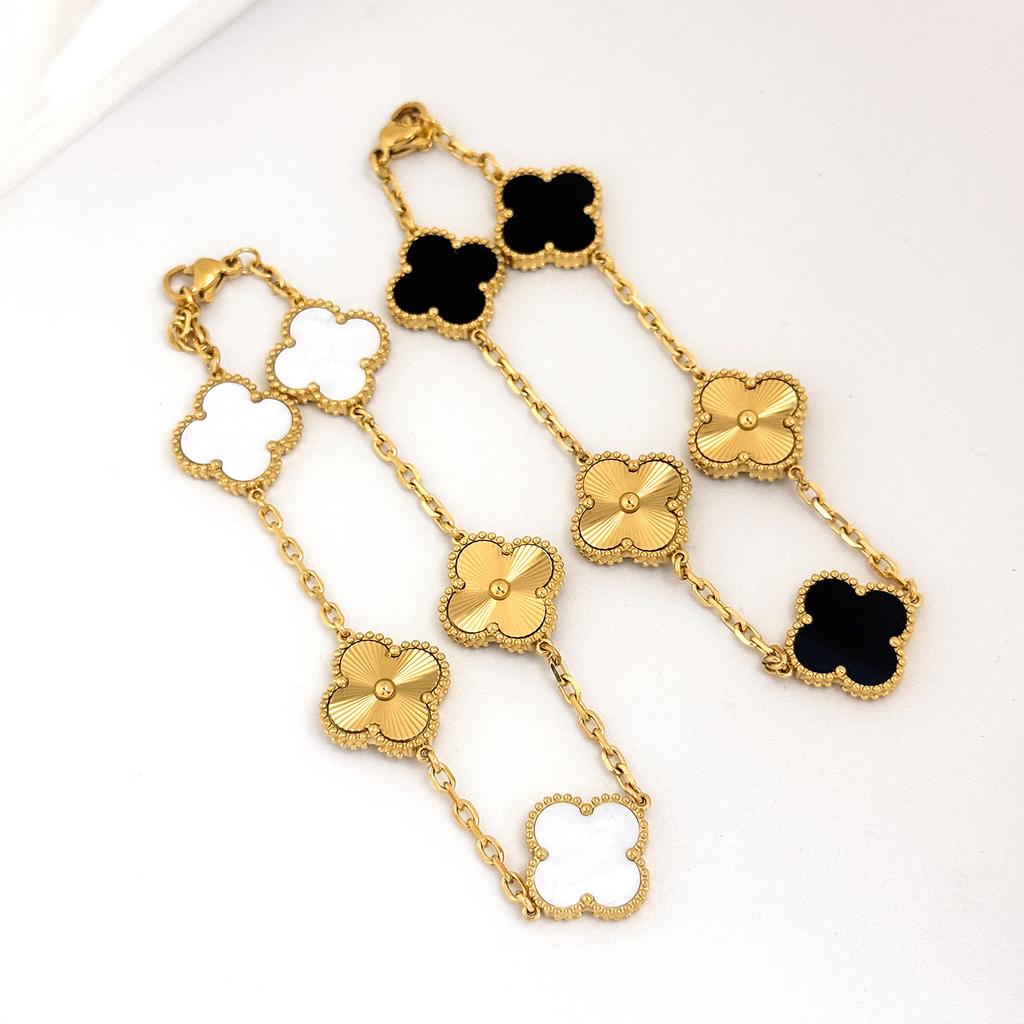 Titanium Steel 15mm Four-leaf Clover Laser-engraved Bracelet Vacuum Plated High Quality Non-fading Women's Bracelet