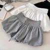 White Flower Bud A-line Skirt Pants for Women - Casual, Versatile, Elastic Mid-Waist, Puffy and Short for Summer