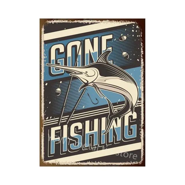 Vintage Fishing Rules Metal Tin Sign  Retro Wall Decor Plate for Farmhouse Cabin or Man Cave  Rustic Fishing Poster Plaque an