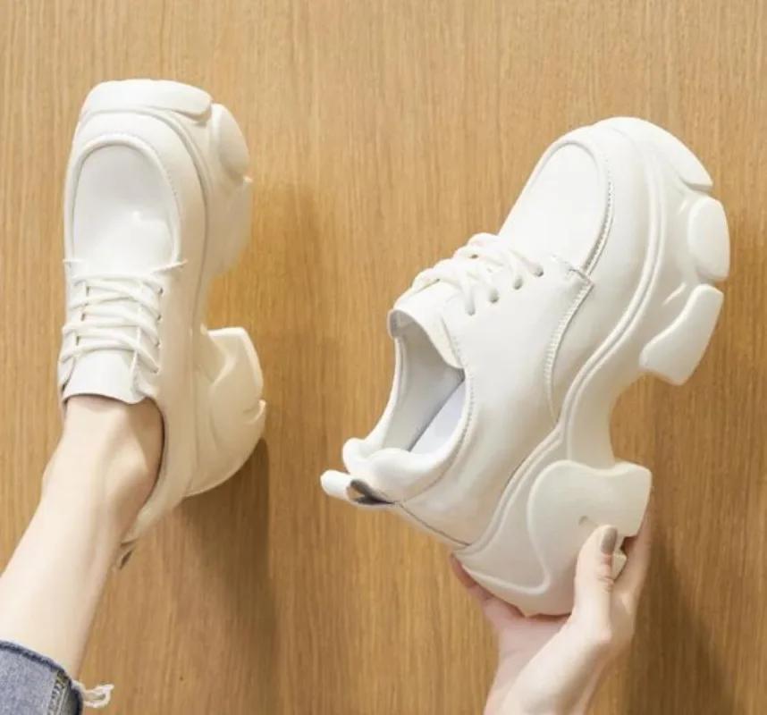 Fashion 7.5CM Full Cow Genuine Leather Black Platform Sneakers Wedge Female Fashion Autumn Spring Casual Ladies Moccasin Woman Shoes
